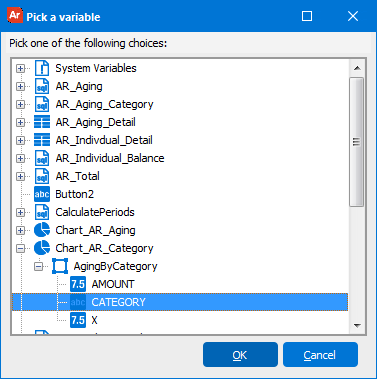 Pick a variable dialog.